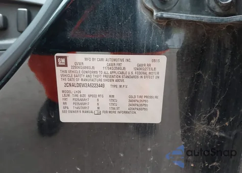 2010 Chevrolet Equinox Lt из США, поврежденный, VIN 2CNALDEW2A6223449